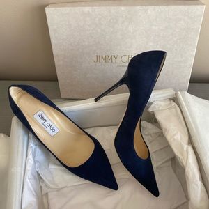 Jimmy Choo Navy Blue Suede Abel Pointed Toe Pumps